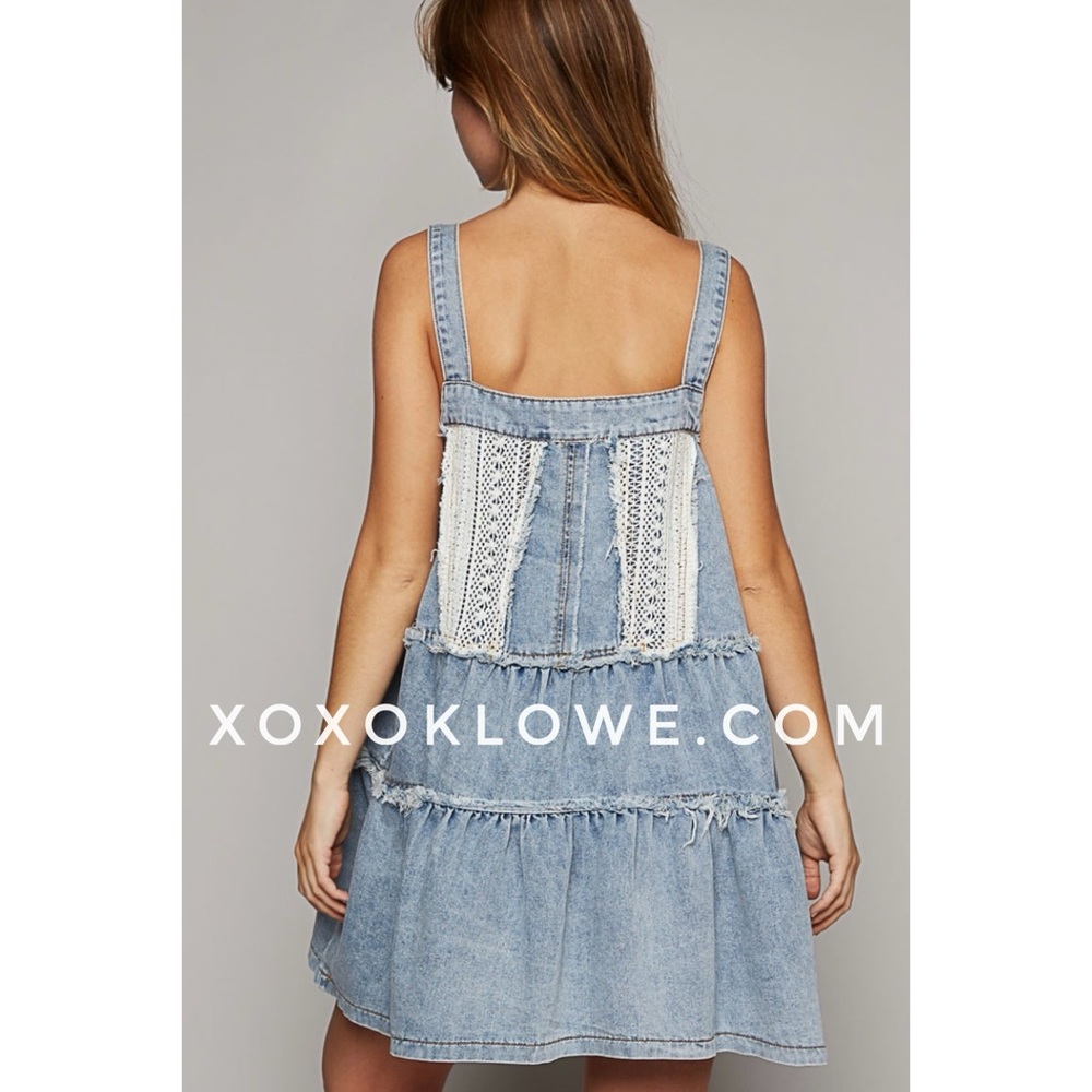 POL Denim + Crochet Patch Tiered Skirtall Mini Dress - Picture 9 of 16